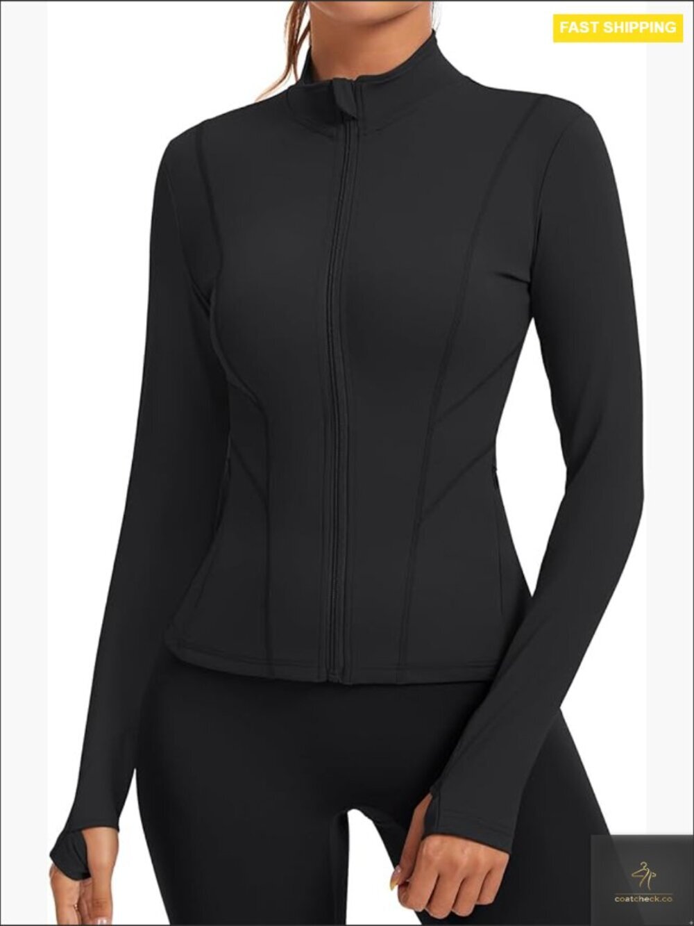 Slim Full Zip Workout Jacket with Thumb Holes Athletic Yoga Top